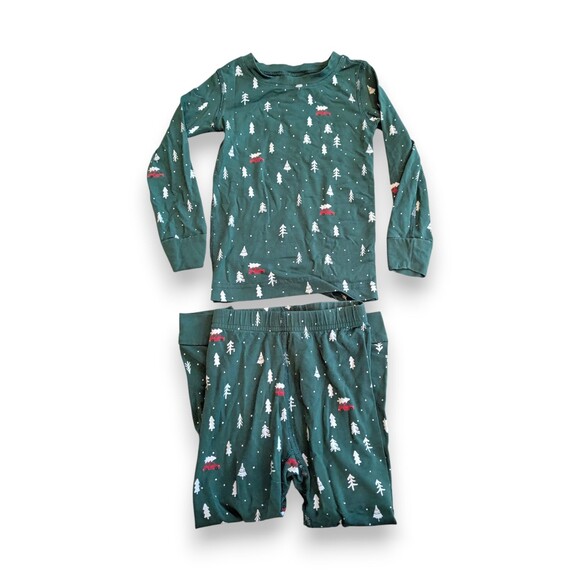 Hanna Andersson Green Christmas Tree Holiday Long John Pajamas Size 90 US 3T - Picture 1 of 5